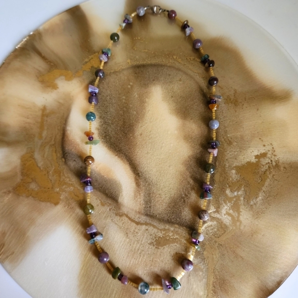 Mixed Gemstone Multicolor Necklace | Earth Jewel Tones